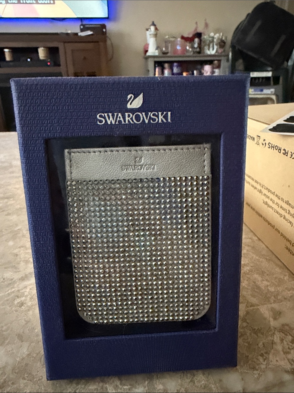 NEW Swarovski Crystal Smartphone Pocket Card Holder – Silver – NIB